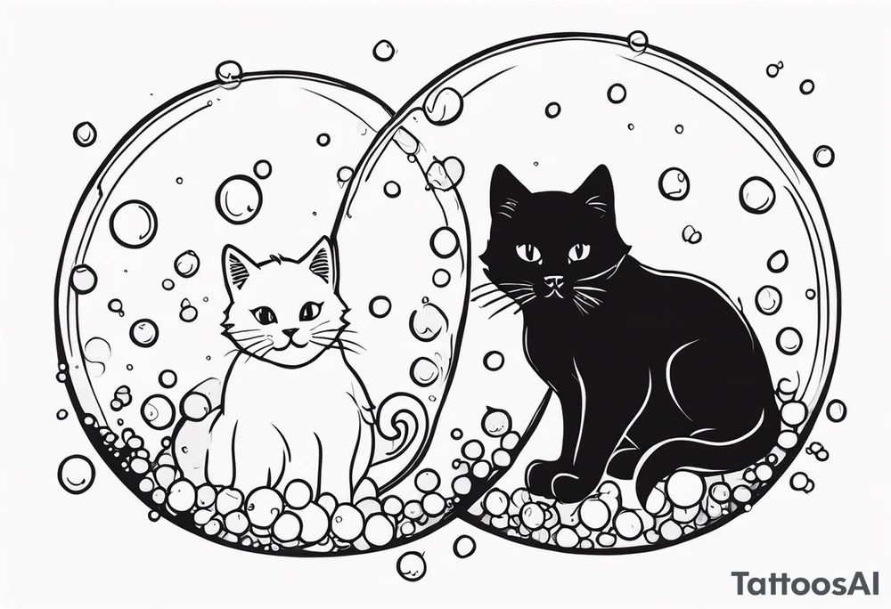 cute felines floating up in bubbles tattoo idea