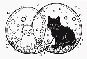 cute felines floating up in bubbles tattoo idea