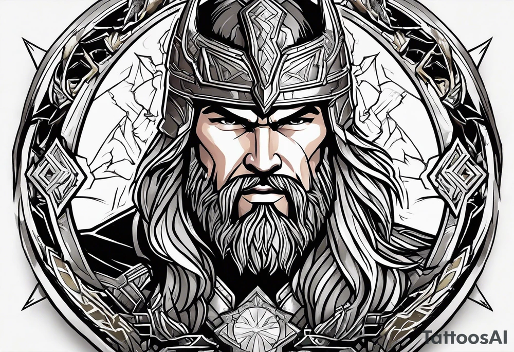 The Mighty Thor that looks like the Chris Hemsworth version with lightning in the background tattoo idea