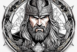 The Mighty Thor that looks like the Chris Hemsworth version with lightning in the background tattoo idea
