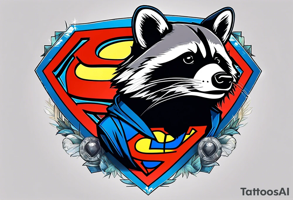 raccoon wearing a Superman t-shirt tattoo idea
