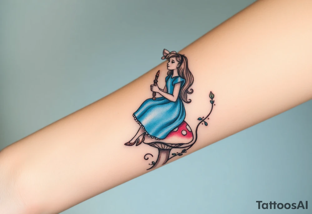 Alice in wonderland sitting on the mushroom with the hookah tattoo idea
