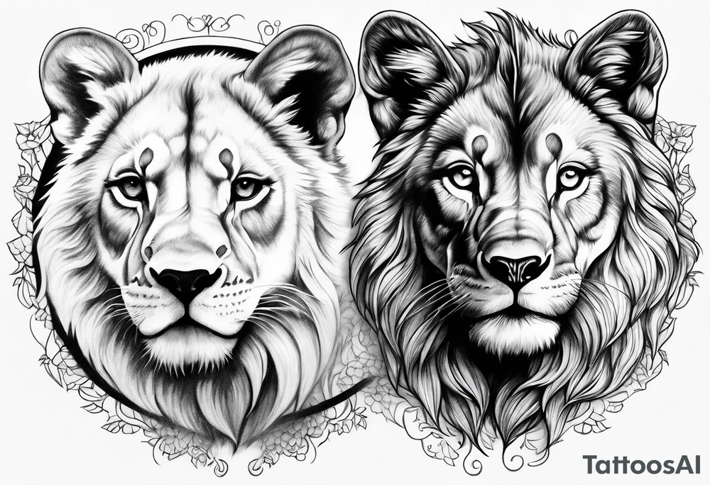 Baby lion and baby wolf tattoo idea