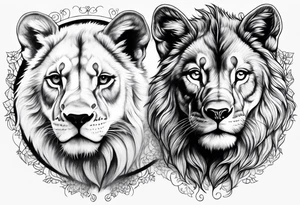 Baby lion and baby wolf tattoo idea