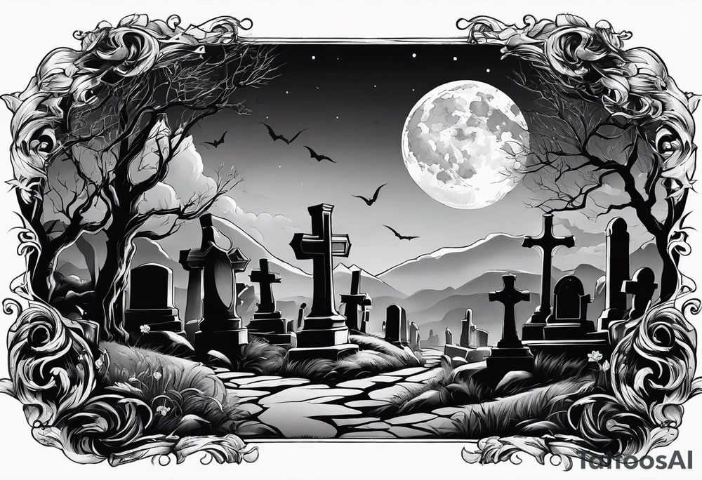 graveyard with moon tattoo idea