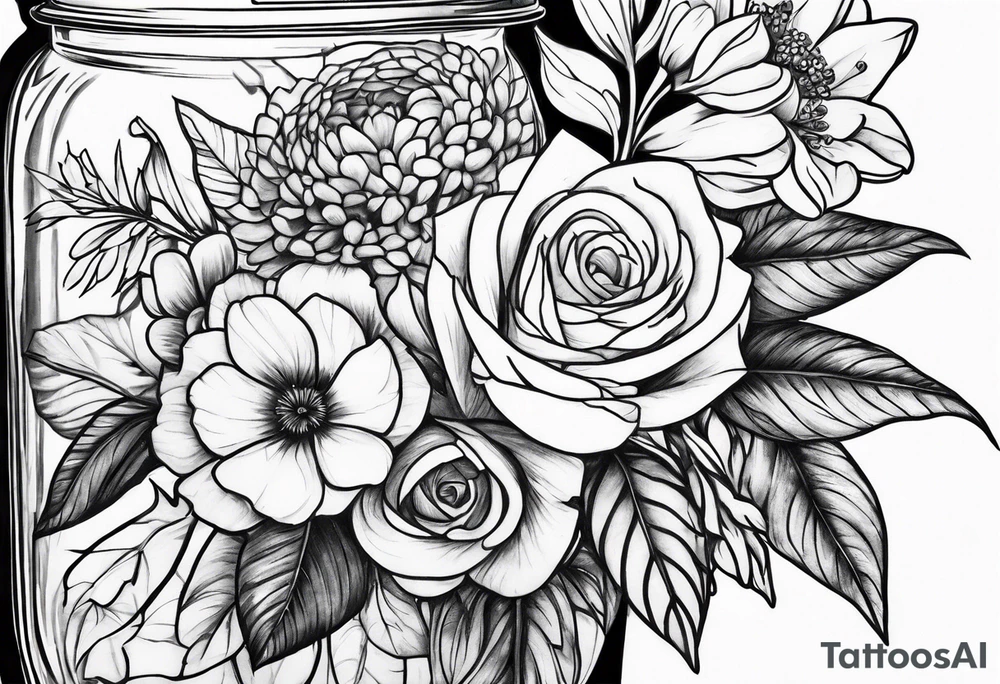 Mason jar bouquet tattoo idea