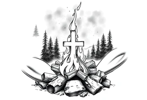 Campfire with cross hidden in the flames include the great outdoors and night sky make sure cross doesn't look like it is on fire tattoo idea