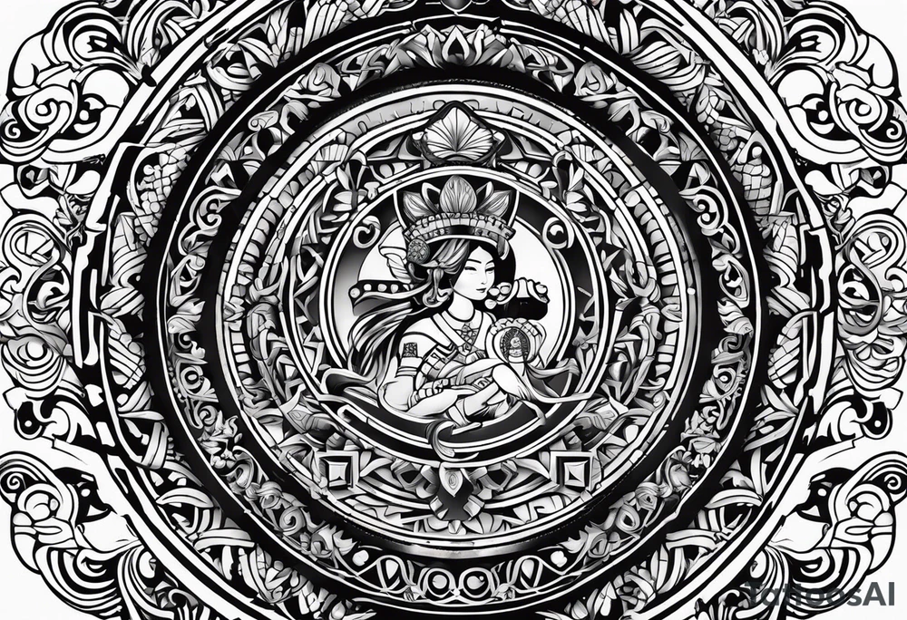 Filipino sun, Filipino Polynesian style, surname Reyes Espina, not vulgar, family crest round shape that looks good on a wrist or bicep, not traditional American tribal, family, love, not intricate or gaudy tattoo idea