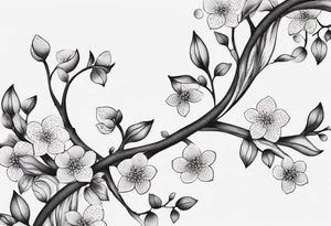 Create a delicate line art tattoo of intertwined vines and small blossoms, emphasizing elegance and simplicity. tattoo idea