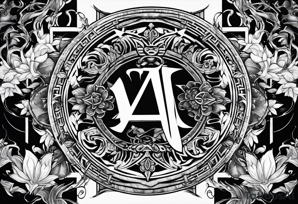 the letters A R in the middle of a ninja headband tattoo idea