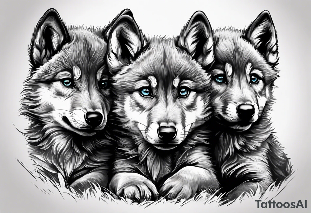 2 wolf cubs adoring and cute (one female, one male) tattoo idea