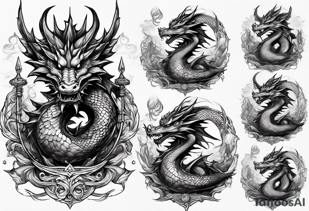 dragon perched with claws wrapped around on a pole tattoo idea