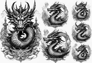 dragon perched with claws wrapped around on a pole tattoo idea