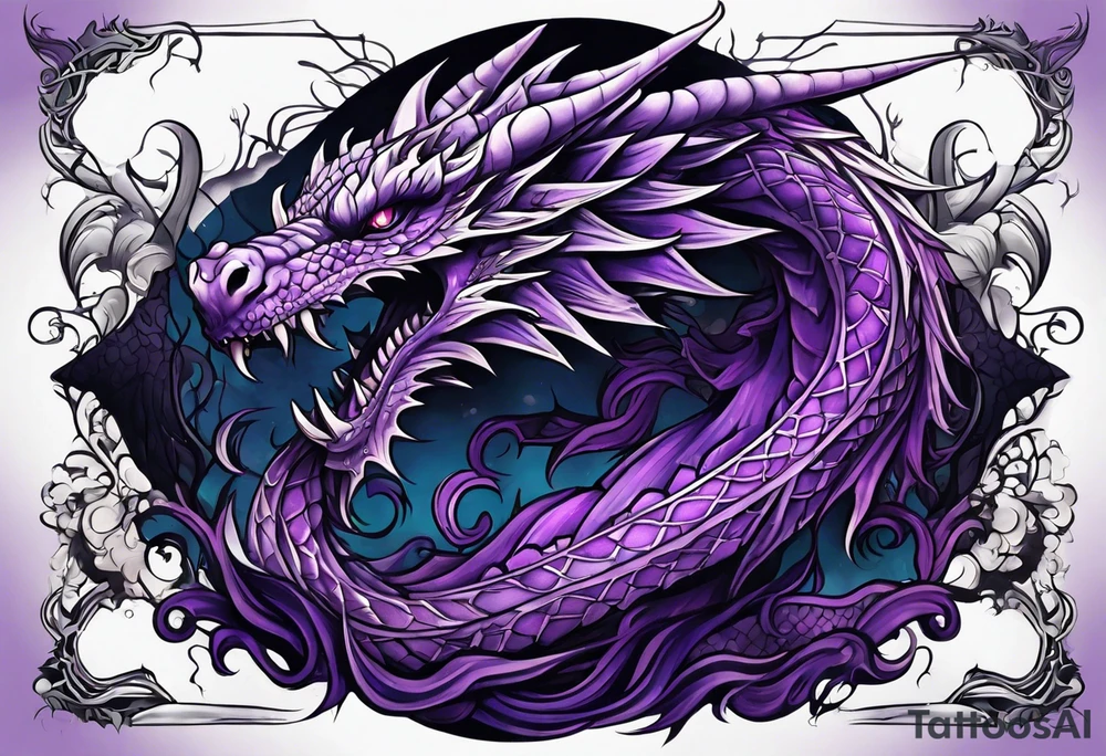 Purple eldritch dragon arm sleeve tattoo idea