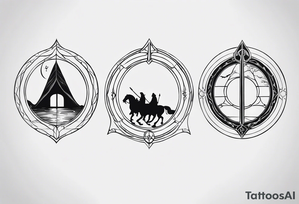 Lord of the rings with Harry Potter incorporated but clear visual of both movies. Small dainty and minimal. Something like the hobbit door with deathly hallows. tattoo idea