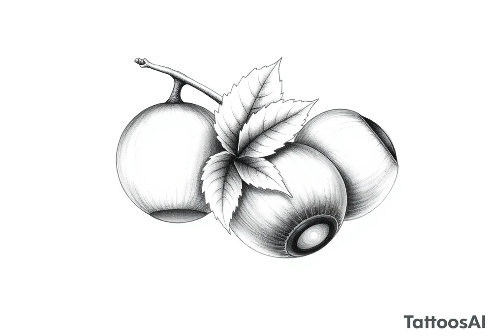 Three haselnuts with one leave tattoo idea