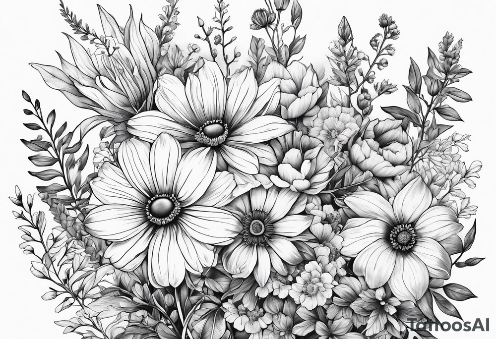 Wildflowers, smaller, vertical tattoo idea