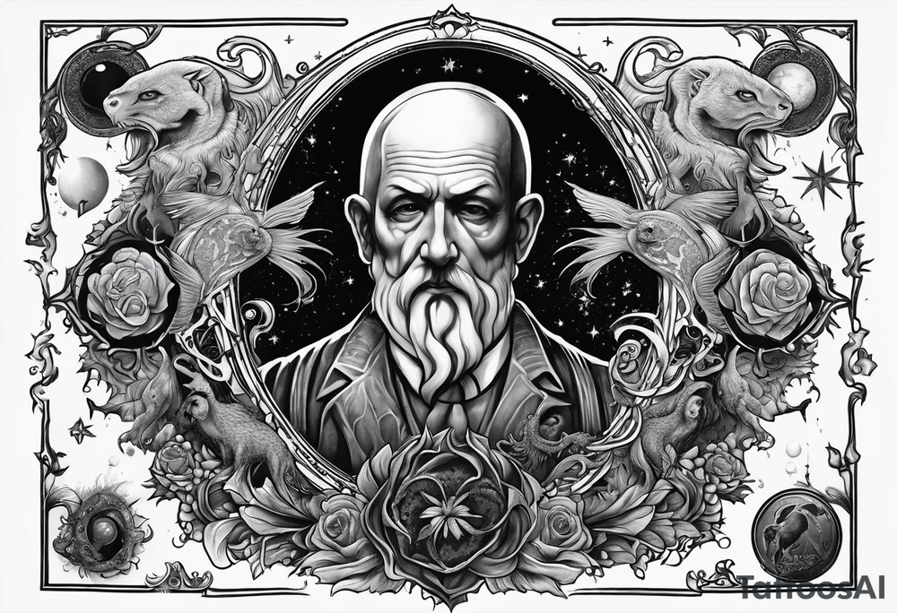Beautiful Eldridge horror creature, astrology scene tattoo idea