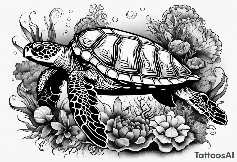 Under water with sea turtle, octopus and fish tattoo idea Under water with sea turtle, octopus and fish tattoo idea