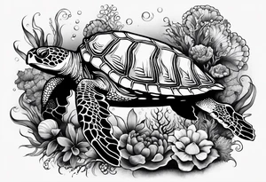 Under water with sea turtle, octopus and fish tattoo idea