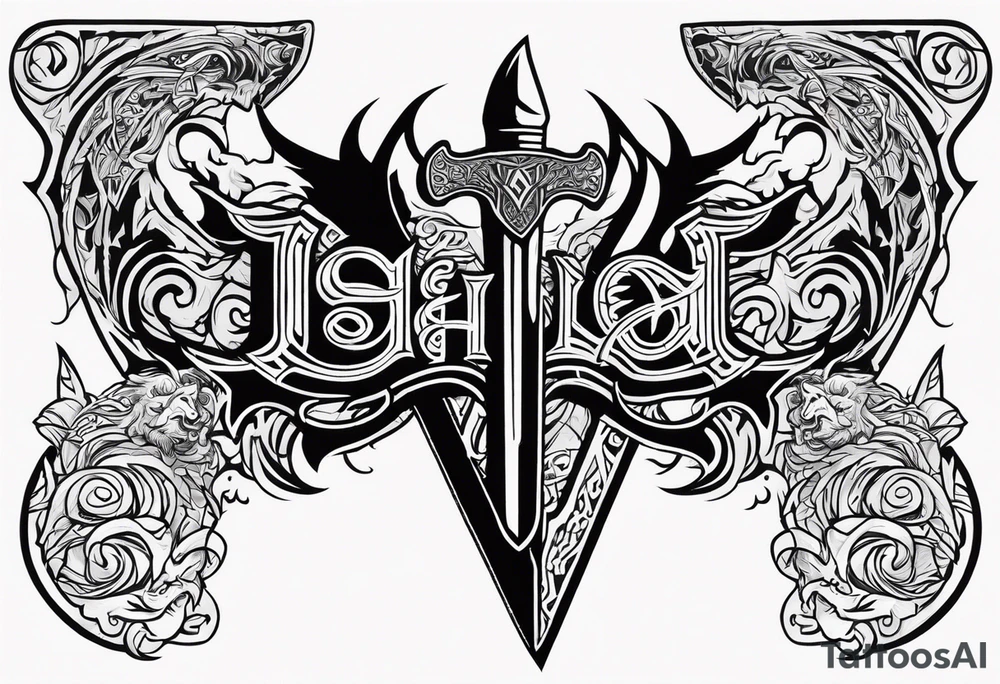 Valhalla sword dragon head axe tattoo idea