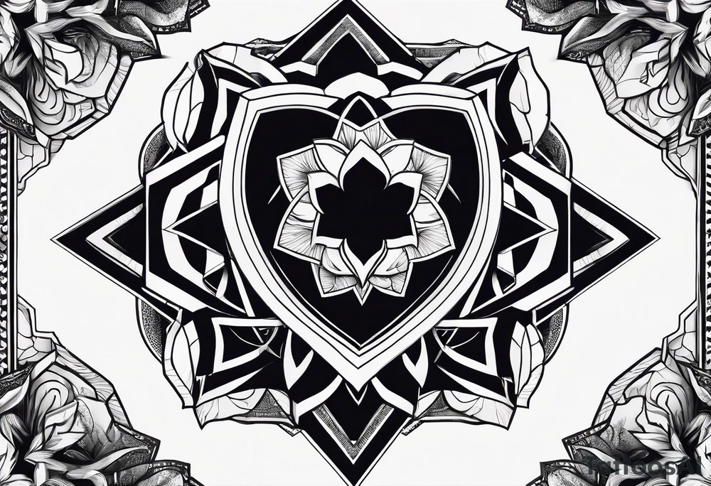 black hexagon heart with black background and blood tattoo idea
