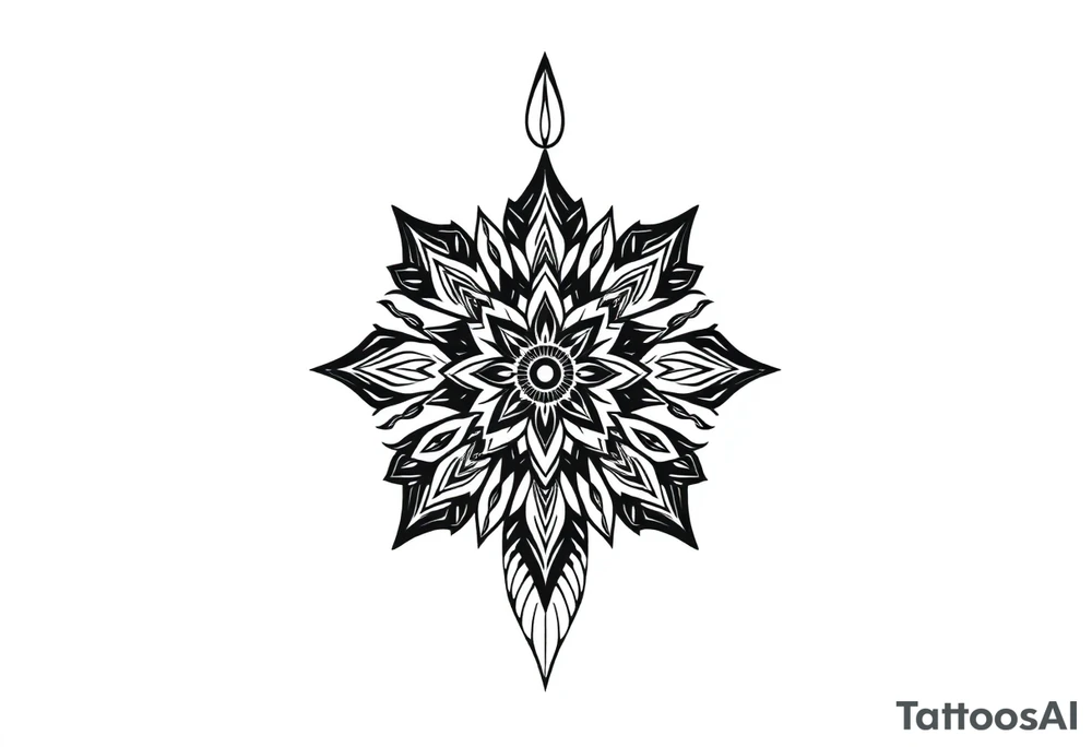 spiritual bold line feather indian mandala shaman tattoo idea