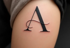 A minimalist black "A" in serif font with a thin red underline. tattoo idea