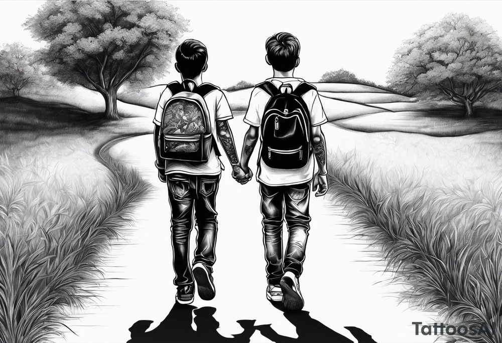 three young brothers walking away together tattoo idea