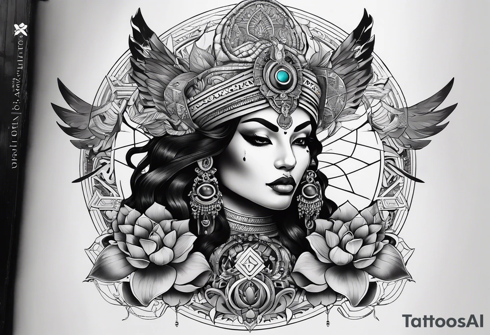 kali ma, alien goddess, valkrye, pirate, divine feminine, zenza resonance, pachamama, lotus azul, blank panther, eagle, skull, 5D, nueva gaya, dna 12 tattoo idea