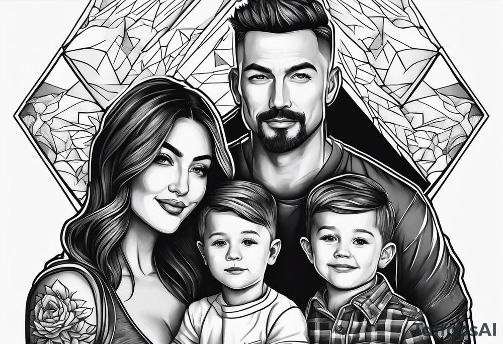 dad and wife with two boys tattoo idea