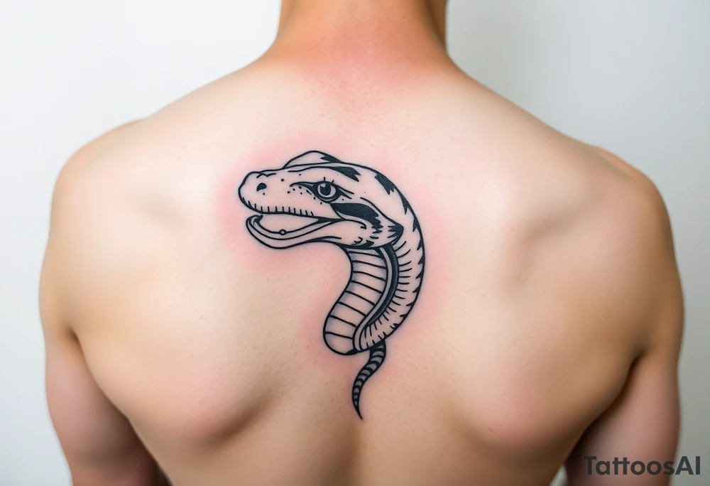 A tattoo of a boa’s head with a dartboard on the back of the head located on the inner forearm tattoo idea