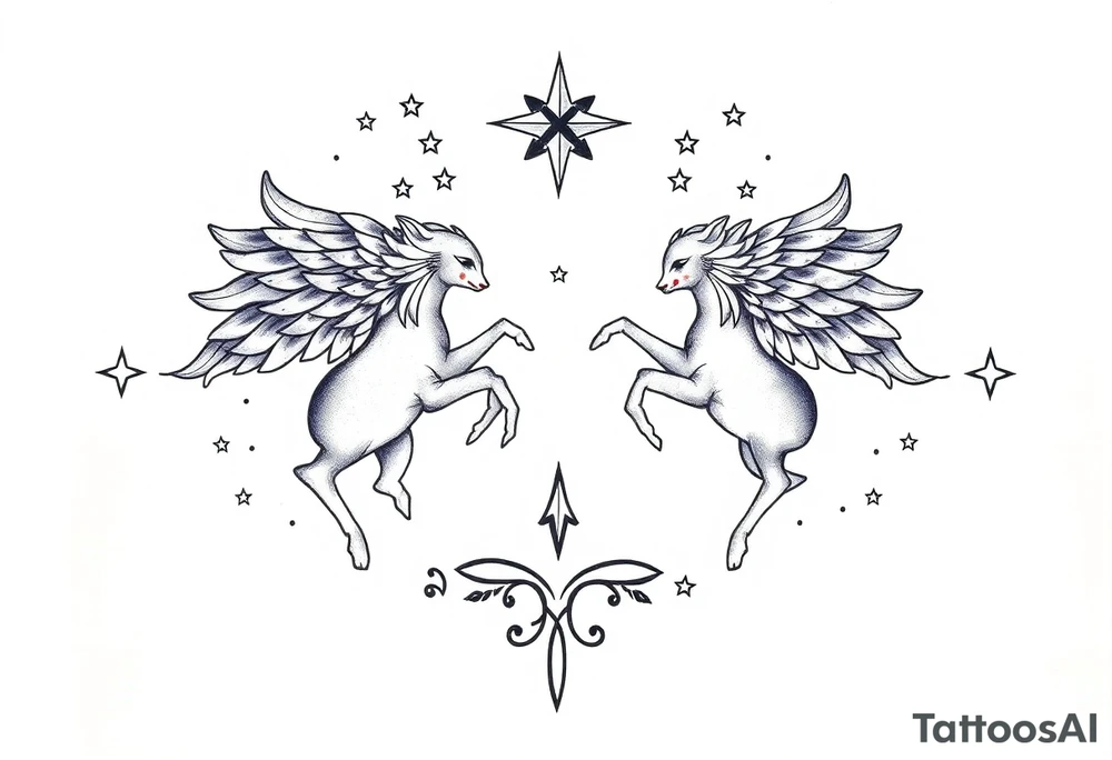 Gemini stars constellation in the sky with Egyptian language tattoo idea