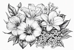 Aster, morning glory and lily of the valley flowers tattoo idea