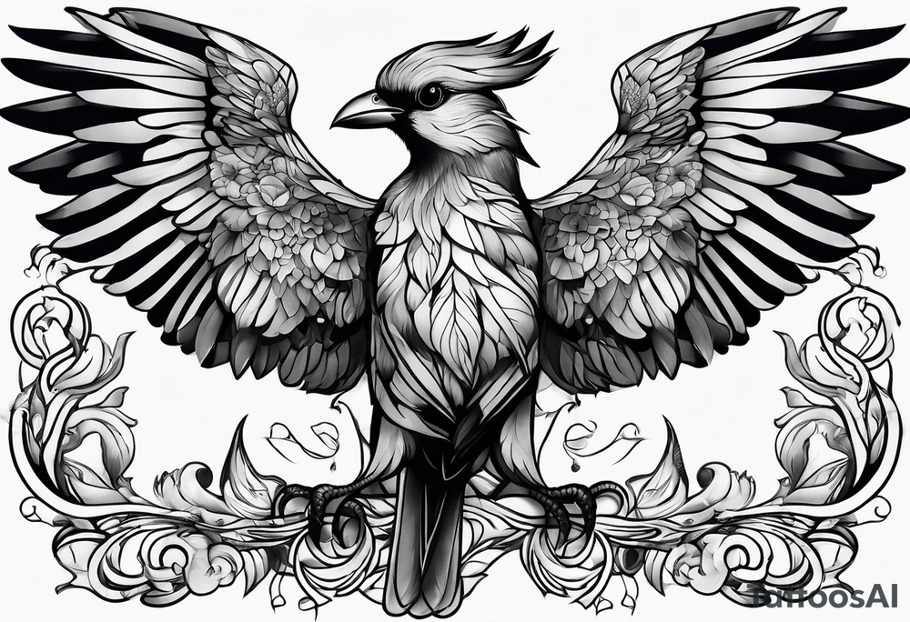 Black and white bird chest tattoo idea