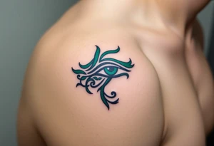 A deep emerald green Eye of Horus, with vines and small leaves wrapping around, symbolizing growth and protection tattoo idea