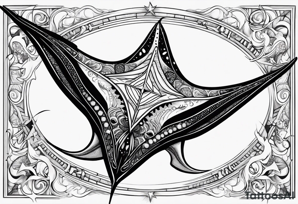 Manta ray with a nautical star inside tattoo idea