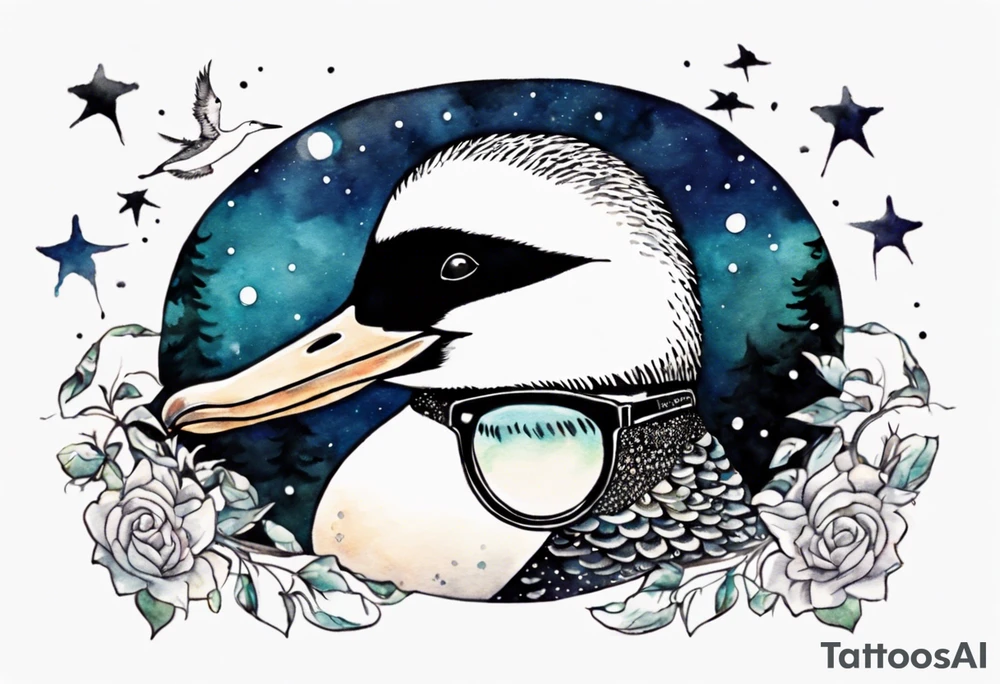 a loon wearing spectacles staring into the night sky tattoo idea
