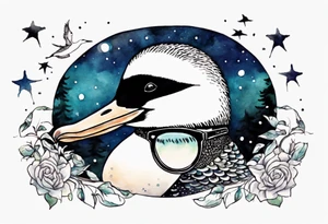 a loon wearing spectacles staring into the night sky tattoo idea