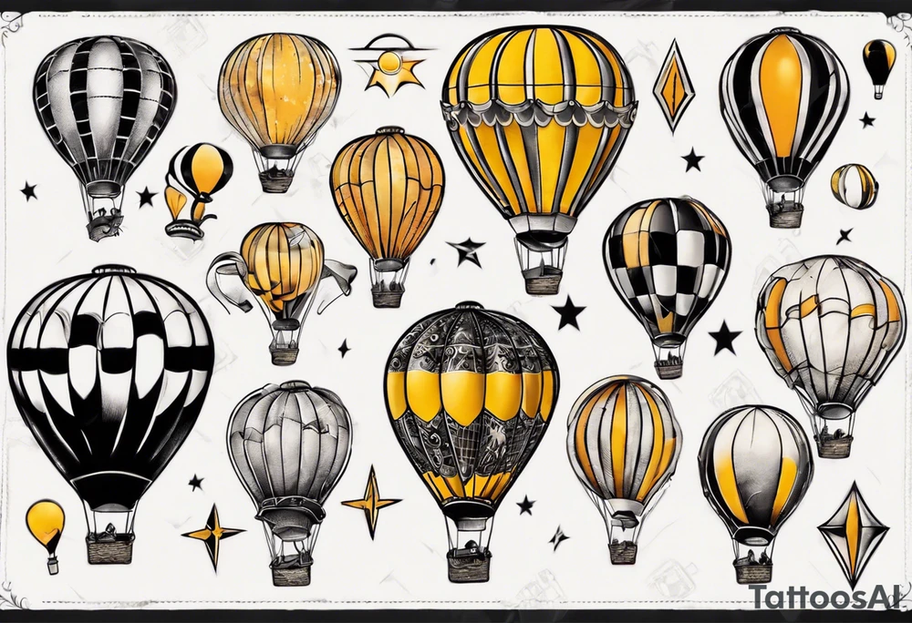 hot air balloon, colours black and orangey yellow tattoo idea