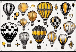 hot air balloon, colours black and orangey yellow tattoo idea