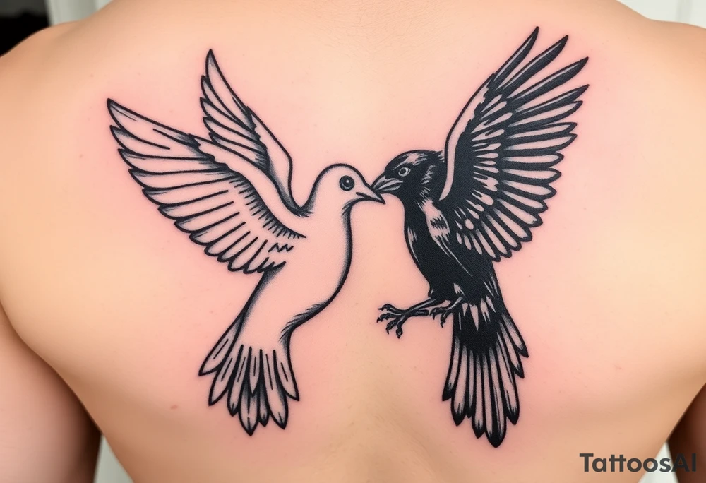 dove and raven locked in battle tattoo idea