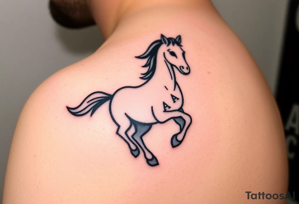 horse silhouette 
from the front which gallops from the front, with the 3 small letters discreetly integrated: L, A, M tattoo idea