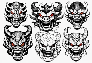 snake biting oni mask tattoo idea