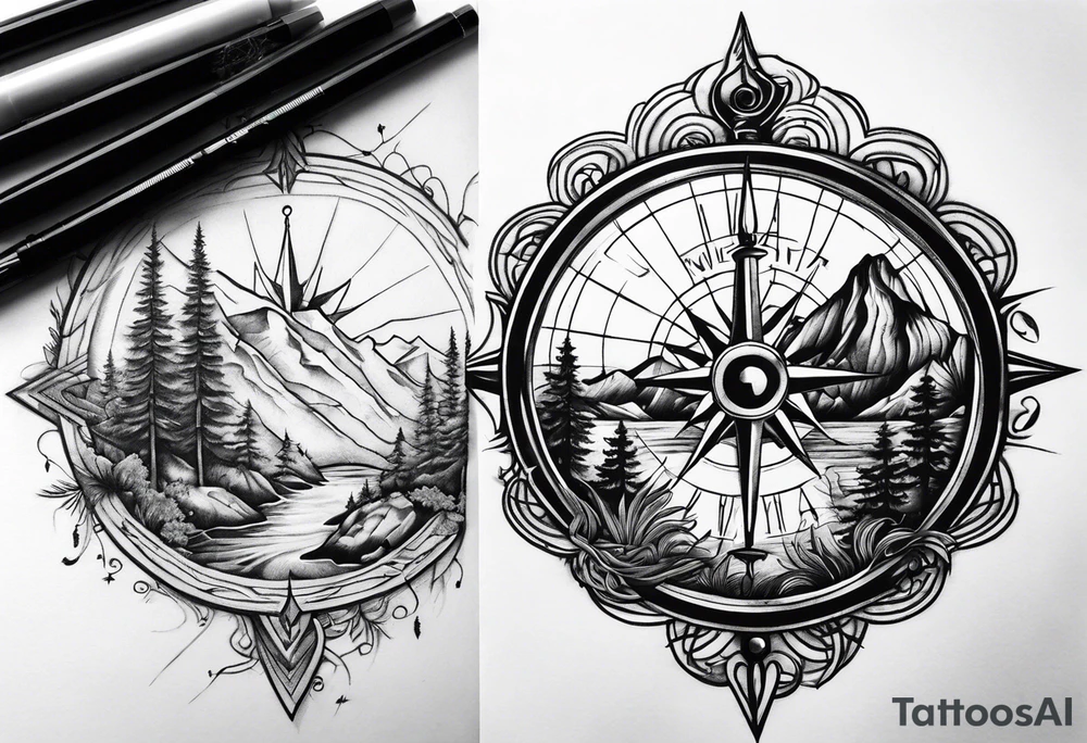 mountains sea 
music compass tree roots tattoo idea