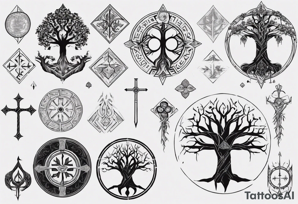 White Tree of Gondor, Geometric symbols, Viking cross, playing cards, flowers, lord of the rings tattoo idea