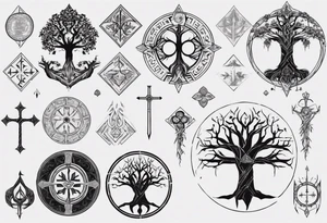 White Tree of Gondor, Geometric symbols, Viking cross, playing cards, flowers, lord of the rings tattoo idea