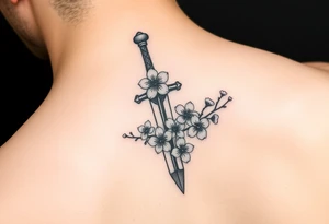Dagger with cherry blossoms feminine but not cartoon like tattoo idea