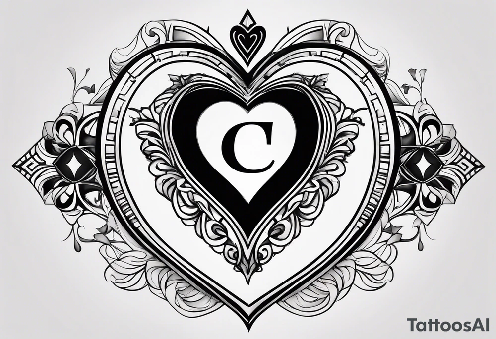 A black heart design, with the letter "β" embedded in the center. tattoo idea