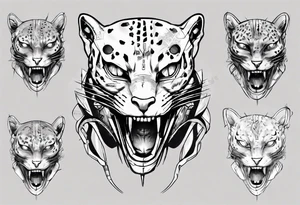 cybernetic ocelot full body teeth showing tattoo idea